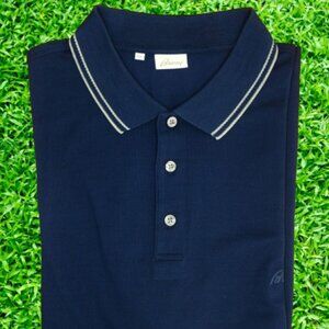 1200$ BRIONI Men Short Sleeve Polo Pique Shirt Blue Silk Cotton 4XL Made Italy